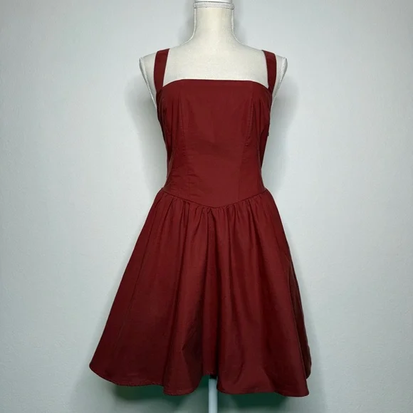 Free People East Side Red Lace Up Fit And Flare Mini Dress Pockets Size S