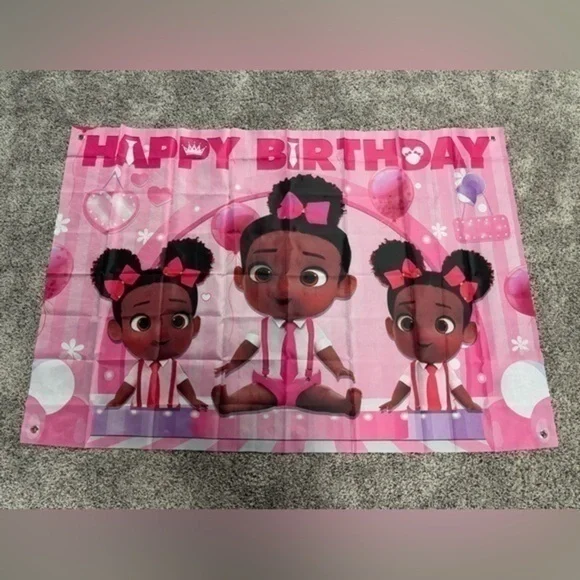 Boss Girl African American Baby Happy Birthday backdrop