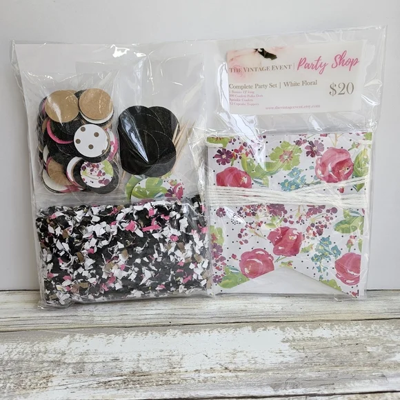 Pink and Black Floral Party Decorations Set