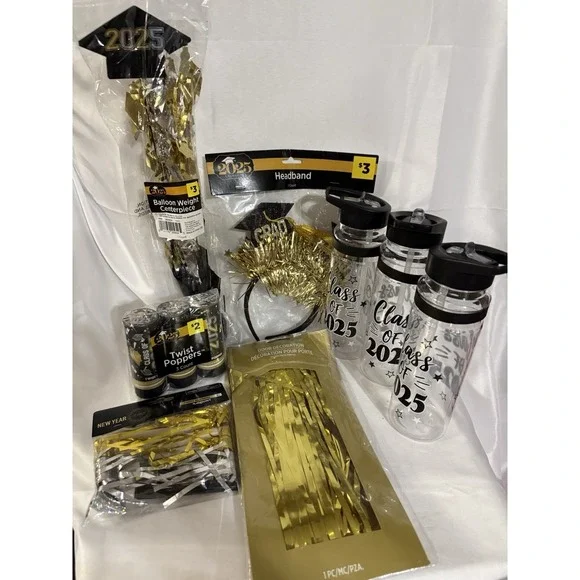 Graduation Party Supplies Lot 2025 Decor Kit Tumblers Headband Balloon Weight