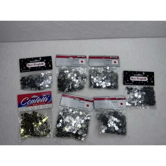 Star Confetti Lot 7 Packs Silver, Gold & Mixed Metallic Party Decorations