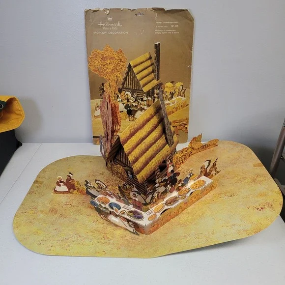 Hallmark Pop-up Thanksgiving Vintage Paper First Dinner Pilgrim Indian Decor