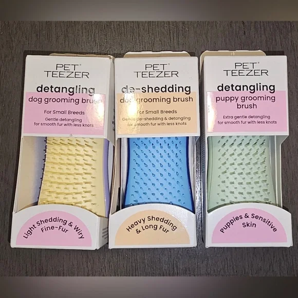 3 PET TEEZER Detangling/de-shedding Grooming Brushes Puppy/Small