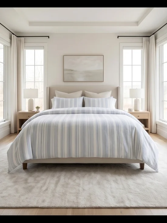 Pottery Barn Hawthorne Striped Blue Classic Coastal Duvet