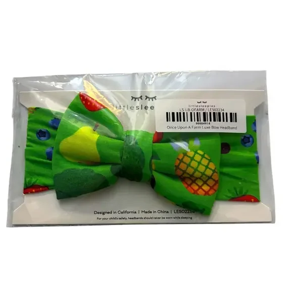 Little Sleepies‎ Luxe Bow Headband Once Upon a Farm Bamboo Fruits Vegetables