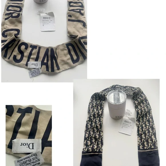 Dior Beige and Dark blue Logo Scarf AUTHENTIC