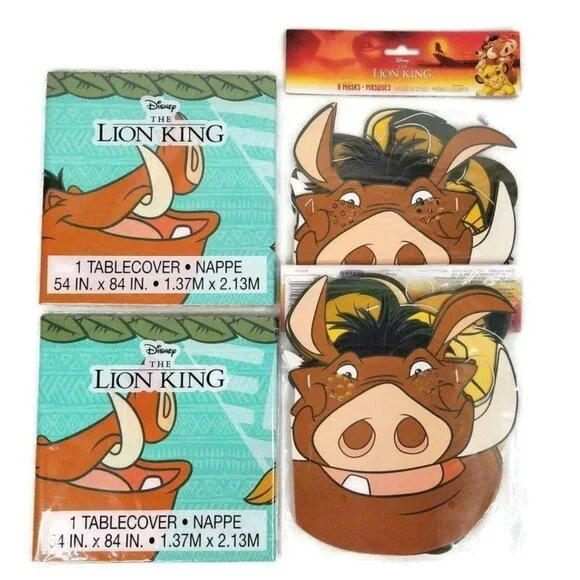 Disney Lion King Party Supply Bundle Masks Tablecloths Simba Rafiki Timon Pumbaa