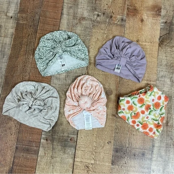 Angel Dear H&M 6-12 Months Head Covering Turbine Bib Bundle Floral Pastel