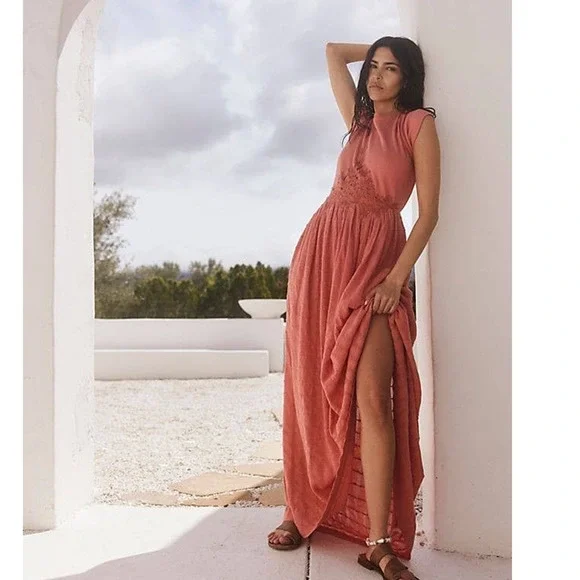 New Free People Serenity Maxi Dress $168 X-SMALL Peach BOHO-CHIC