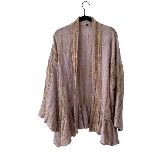 Free People FP One Oversized Gauze Ruffle Open Front Cardigan Size M/L
