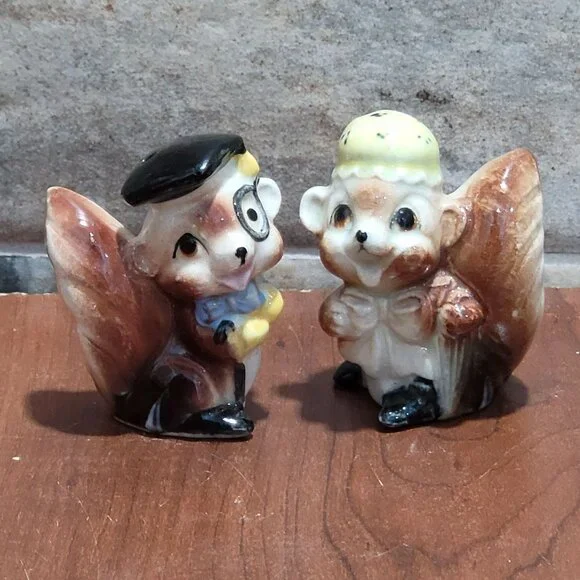 Professor and Mrs Squirrel Vintage Salt & Pepper Shakers