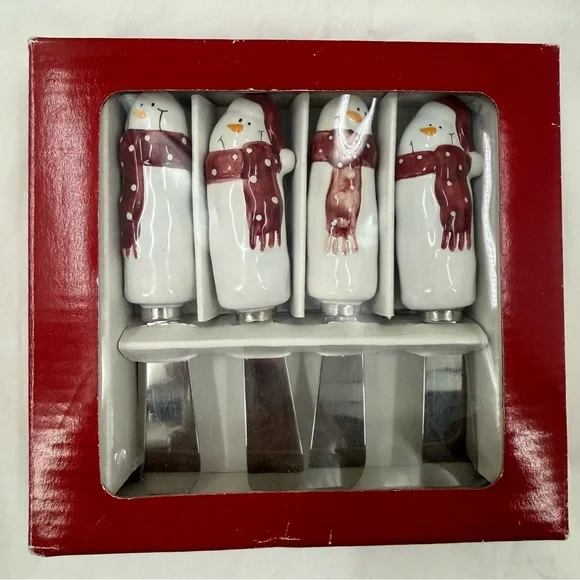 Christmas Butter Knives Cheese Spread - Bella Casa By Ganz Set Of 4 snowman