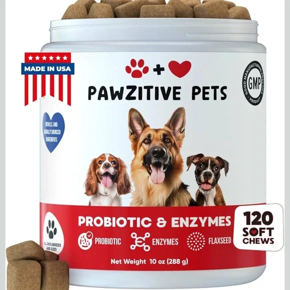 Pawzitive Pets Probiotic & Enzymes Digestive + Coat Health Soft Chews 120 ct