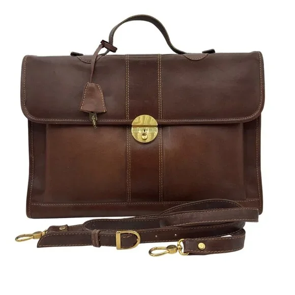 VTG Sudhaus 80's Leather Briefcase Key Detachable Strap Minimalist Old Money