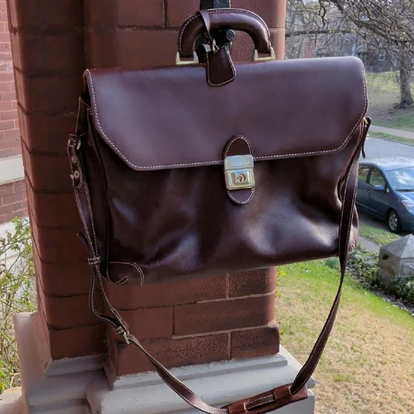 Bally Two Way Leather Briefcase Bag - Brown
