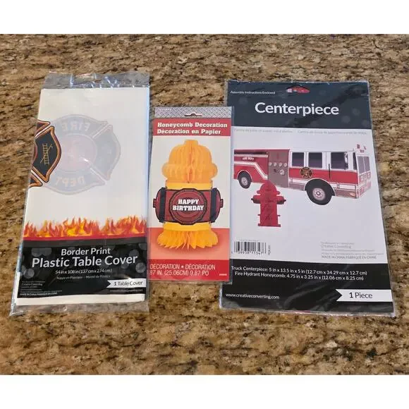 Fire Truck Firefighter Party Decor Set of 3 1 Tablecloth 2 Table Centerpieces