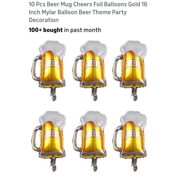 BOGO 10 Pcs Beer Mug Cheers Foil Balloons Gold 16 Inch Mylar Party Decoration
