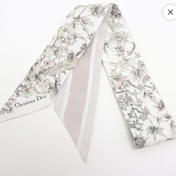 Dior Floral Silk Scarf - Cream and Gray