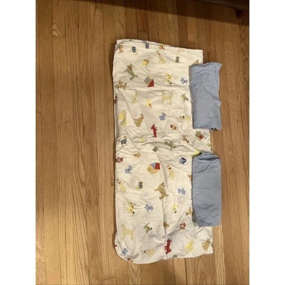 Pottery Barn Kids Dog puppy FULL‎ duvet cover With Gingham Shams