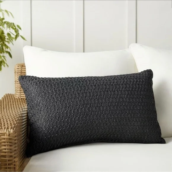 Pottery Barn Faux Natural Fiber Honeycomb Outdoor Lumbar Pillow 13x24