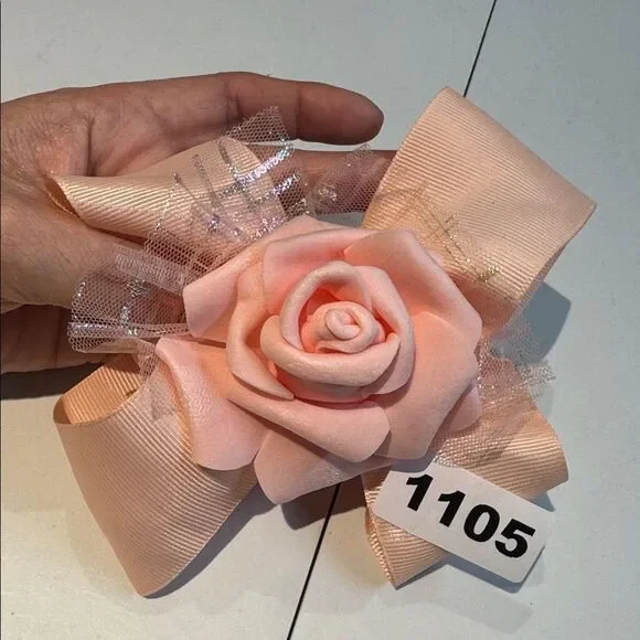 1105 Peach Color Rose Hair Bow Alligator Clip
