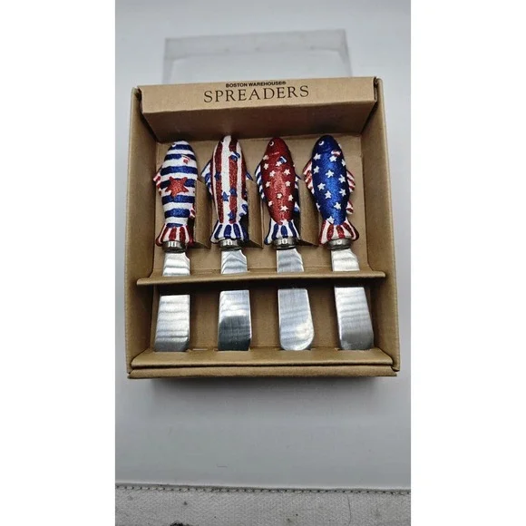 Boston Warehouse Americana Glitter Fish Dip or Cheese Spreaders in Box 1998