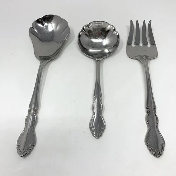 Lot of 3 ONEIDA Dover Heirloom Cube 3 Serving Pieces Meat Fork, Spoons Stainless