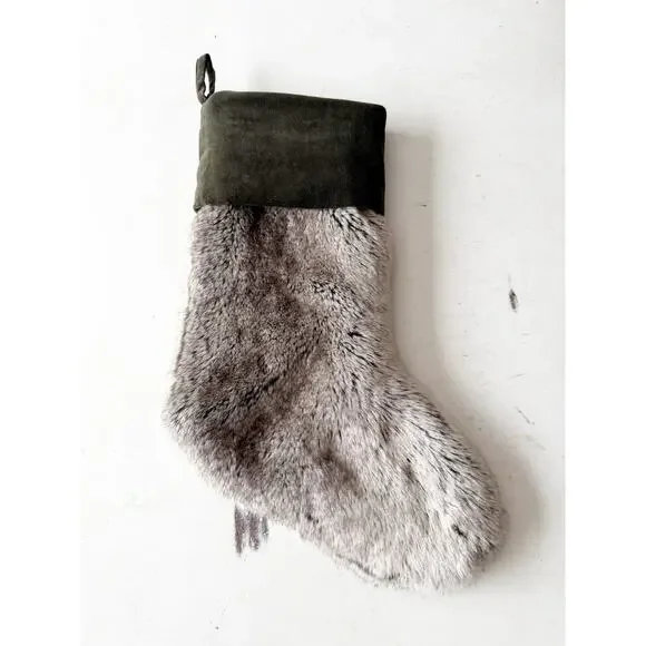 Pottery Barn Faux Fur Alpaca Stocking Green Gray