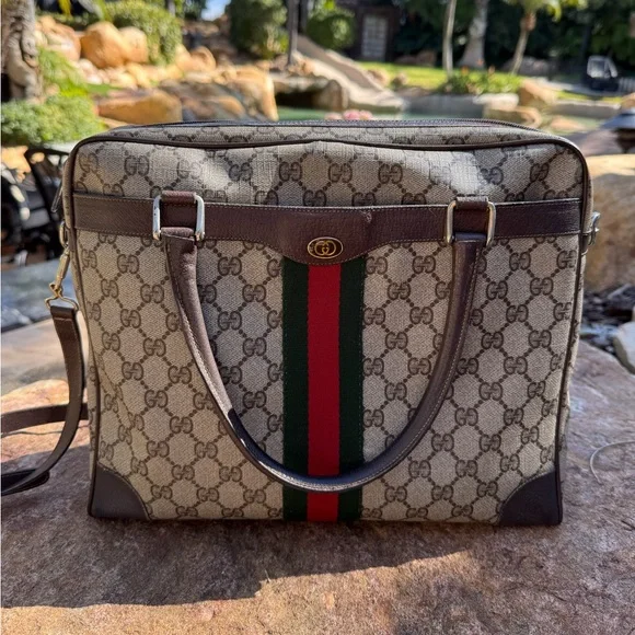 Vintage GUCCI web monogram laptop / tote / briefcase travel crossbody bag purse