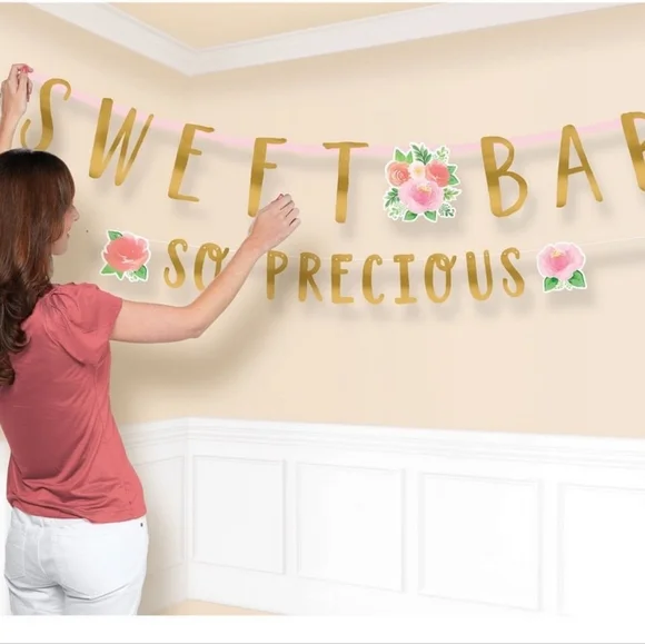 NEW Gold and Pink Floral Party Banner