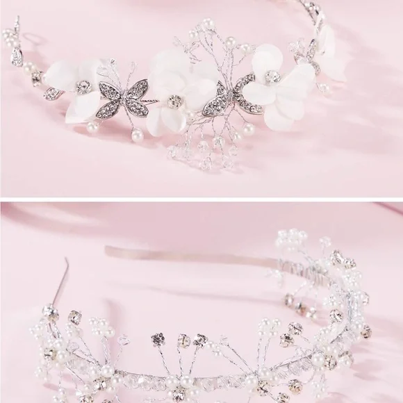 New 2 wedding or communion headpieces with faux pearl and white faux flower.