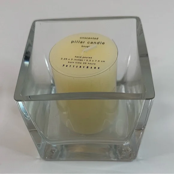 Pottery Barn Glass Candle Holder with Unscented Cream Candle NEW