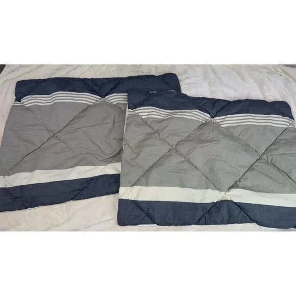 Set of 2 POTTERY BARN TEEN Beach Stone Stripe Standard Sham Gray Blue