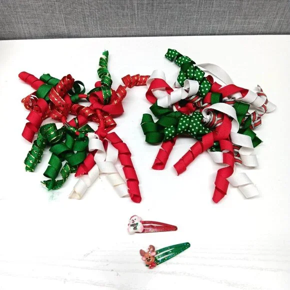 VTG 90s Y2K Christmas Curly Ribbon Hair Ties + Holiday Hair Clips Lot Sparkle‎