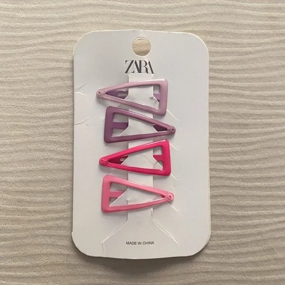 NEW ZARA Kid girls Triangle Hair Clips Light Pink, Hot Pink & Lavender Pack of 4
