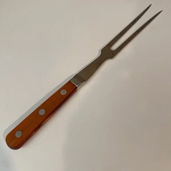 Vintage Au Nain Carving Fork France‎ Stainless Steel Faux Tortoise Handle