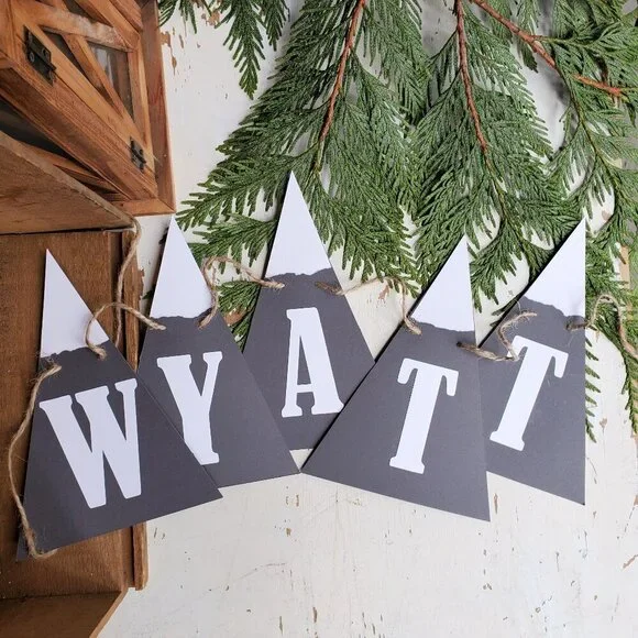WYATT Mountain Banner, Name Banner, Nursery Decor