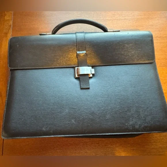 Montblanc Westside Double Gusset Black Leather Top Handle Briefcase-GUC