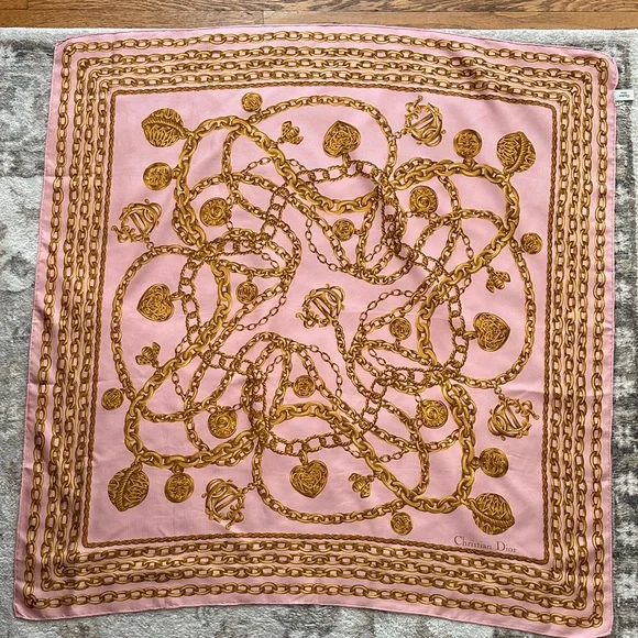 Dior Pink and Gold Chain Pattern Scarf
