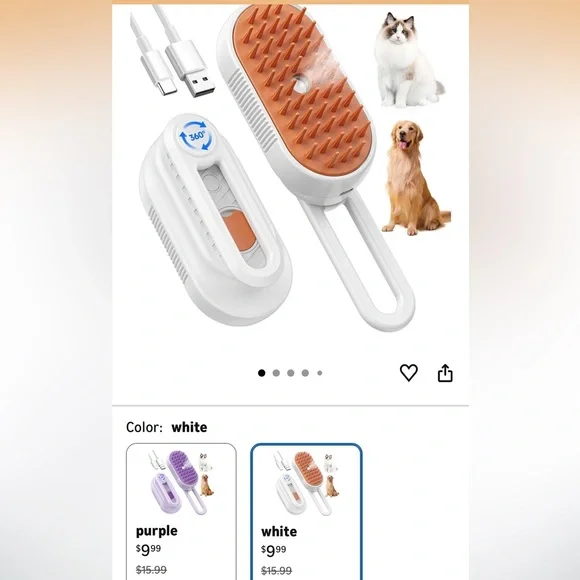 Pet Spray Grooming Brush - White & Terracotta