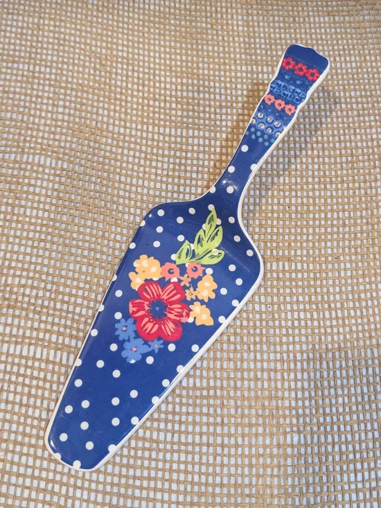 Pioneer Woman Dazzling Dahlias Cake/Pie Server, Cobalt Blue Colorful Floral