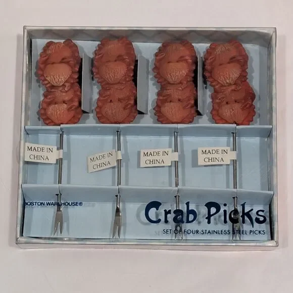 Boston Warehouse Crab Cocktail Picks Set of 4 Coastal Beach Nautical New in Box