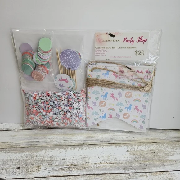 Pastel Party Decorations Set with Confetti and Floral Patterns