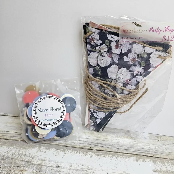 Blue and Cream Floral Party Decorations Set