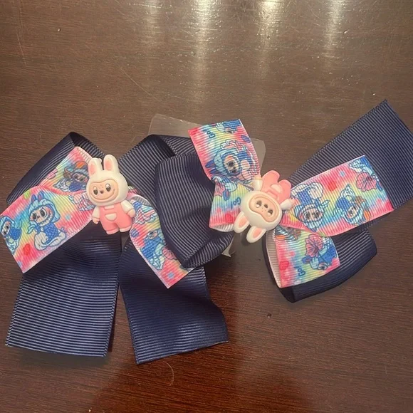 Colorful labubu monster Cartoon Hair Bows nwt set of two