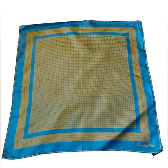 Christian Dior Vintage 100% Silk Scarf Blue Yellow