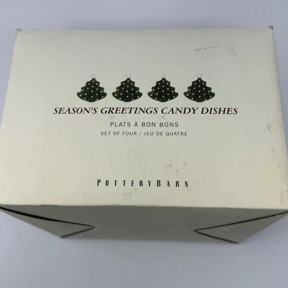 Pottery Barn Season's Greetings Christmas Tree Candy Dishes Set of 4