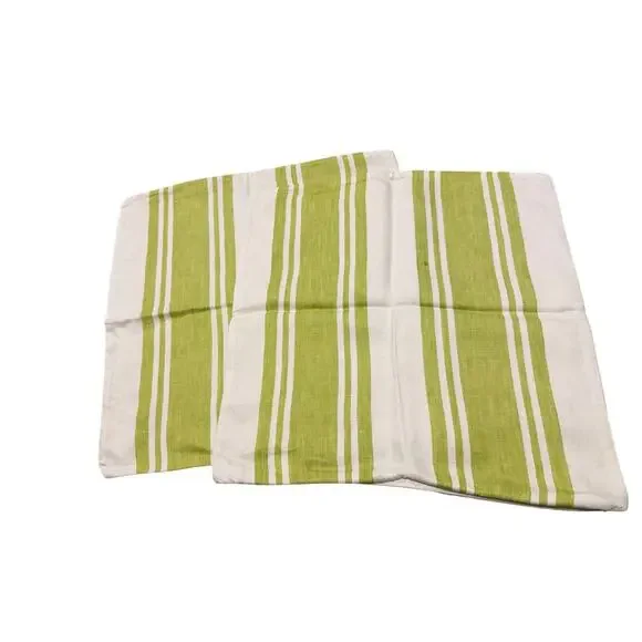 Pottery Barn Lime Green Stripe Linen Throw Pillow Cover Pair 18