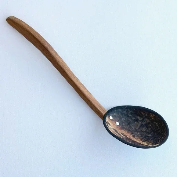 Vintage Handmade Serving Spoon‎ Wooden Shell Primitive Tribal