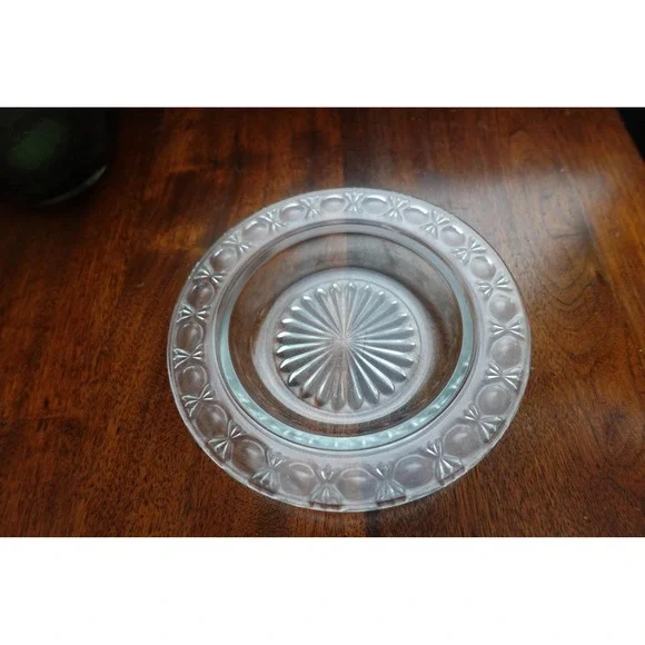 Vintage clear pressed‎ glass round butter dish plate-base plate